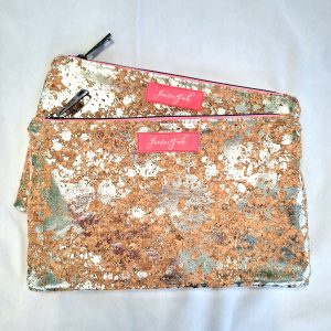 Silver Sparkle Cork Clutch with bright pink zip